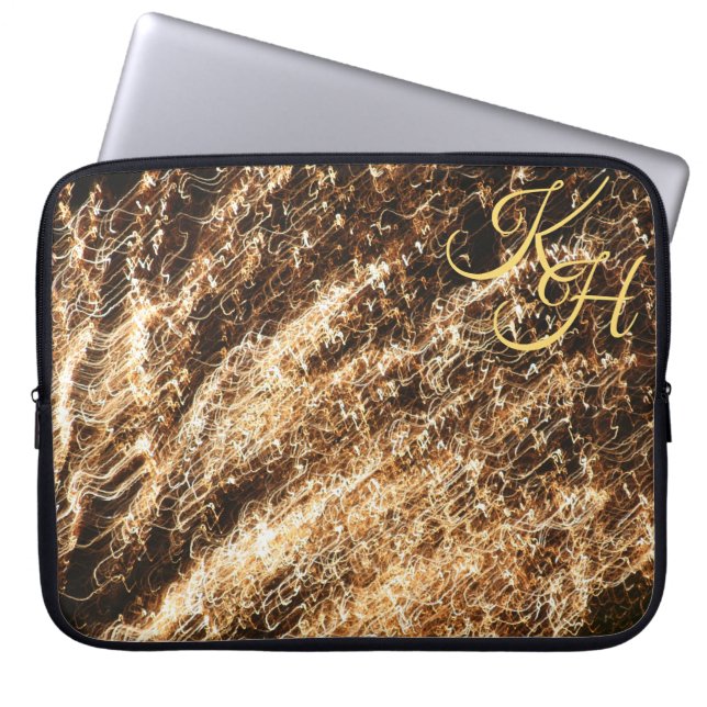 Gold Sparkle Fireworks Laptop Sleeve (Front)