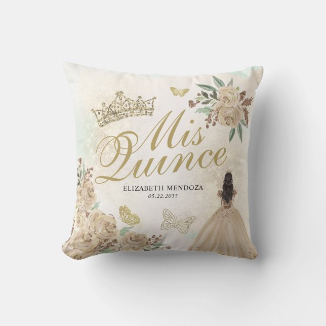 Gold Sparkle Floral Princess Quinceañera Birthday Cushion (Front)