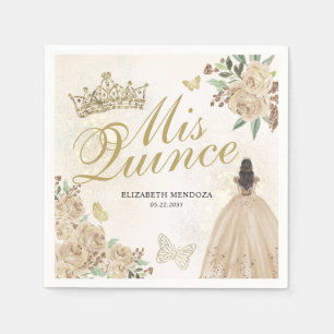 Gold Sparkle Floral Princess Quinceañera Birthday Napkin