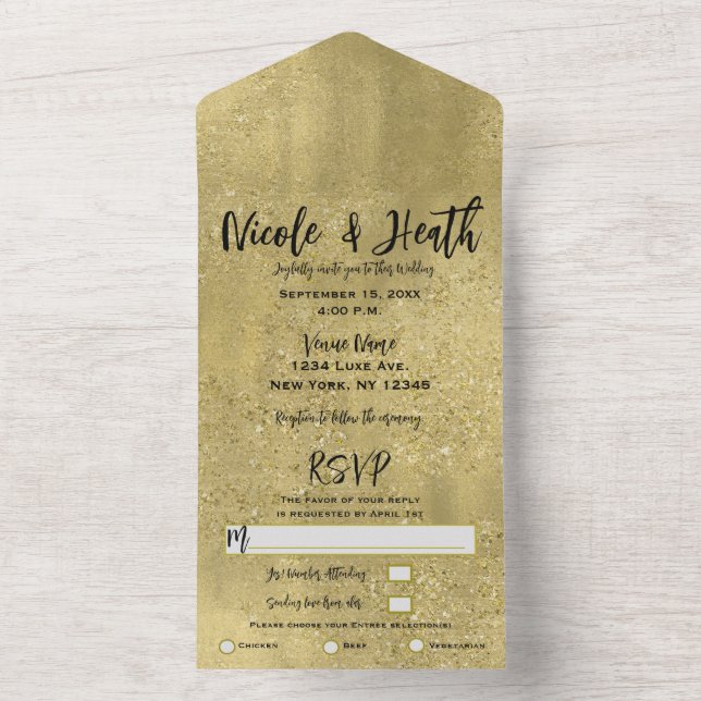 Gold Sparkle Glam Wedding All In One   All In One Invitation (Inside)