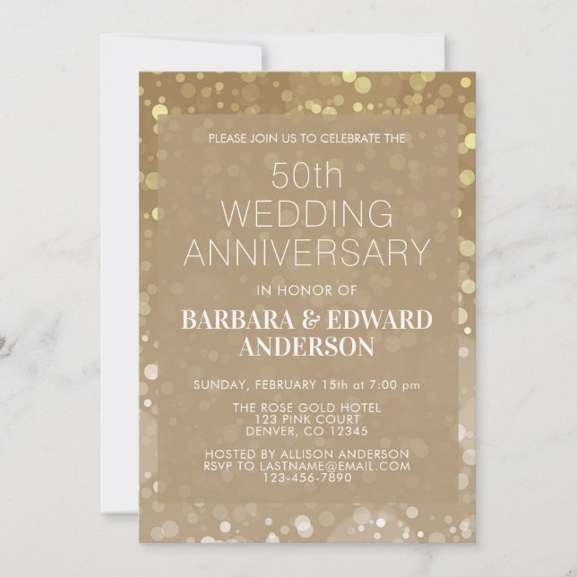 Gold Sparkle Glitter 50th Wedding Anniversary Invitation (Front)