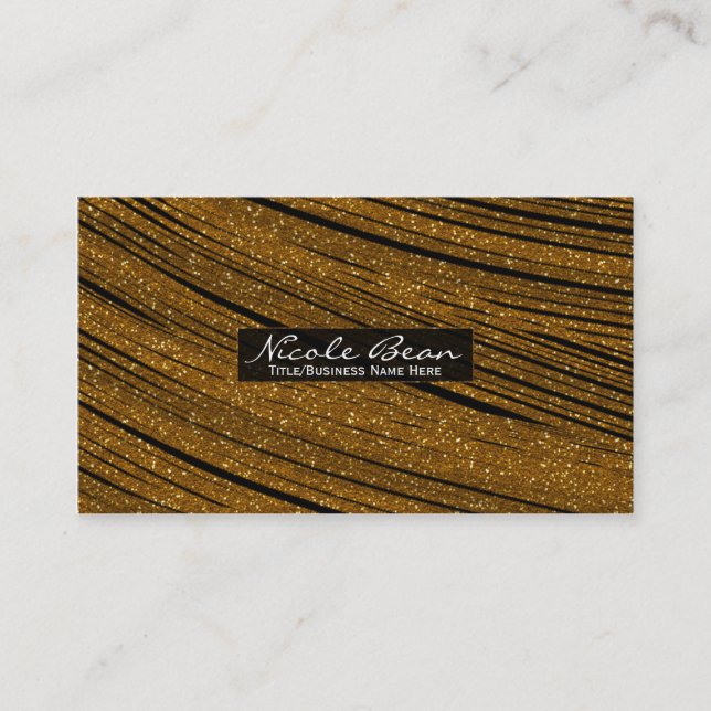 Gold Sparkle Glitter Blakck Chic Business Cards (Front)