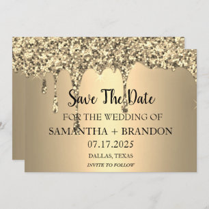 Gold Sparkle Glitter Drips Luxury Wedding  Save The Date