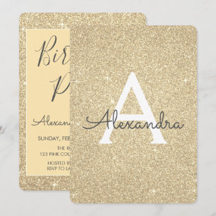 Gold Sparkle Glitter Girly Birthday Party Invitation