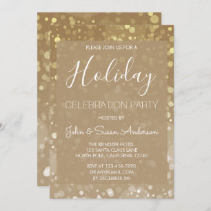 Gold Sparkle Glitter Lights Holiday Party Invitation