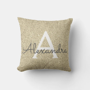 Gold Sparkle Glitter Monogram Name & Initial Cushion