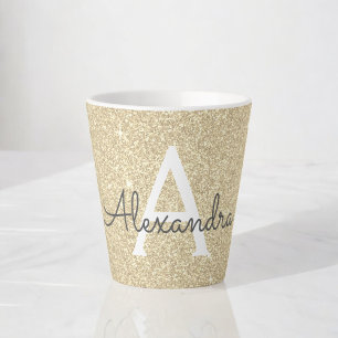 Gold Sparkle Glitter Monogram Name & Initial Latte Mug