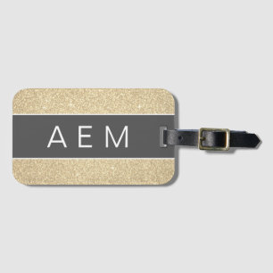 Gold Sparkle Glitter Monogram Name Luggage Tag