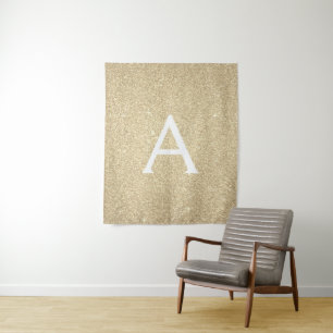 Gold Sparkle Glitter Monogram Tapestry