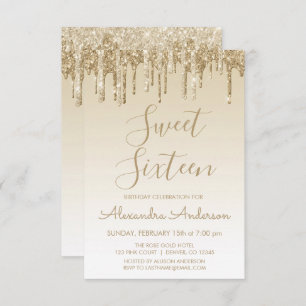 Gold Sparkle Glitter Sweet Sixteen Birthday Invitation