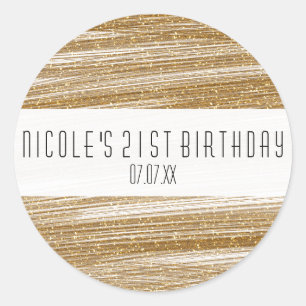 Gold Sparkle Glitter & White Party Modern Favour Classic Round Sticker