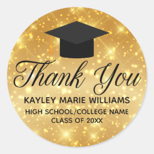 Gold Sparkle Graduate Custom Graduation Party Classic Round Sticker