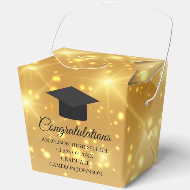 Gold Sparkle Graduation Chic Custom Party Fortune Favour Box (Front)