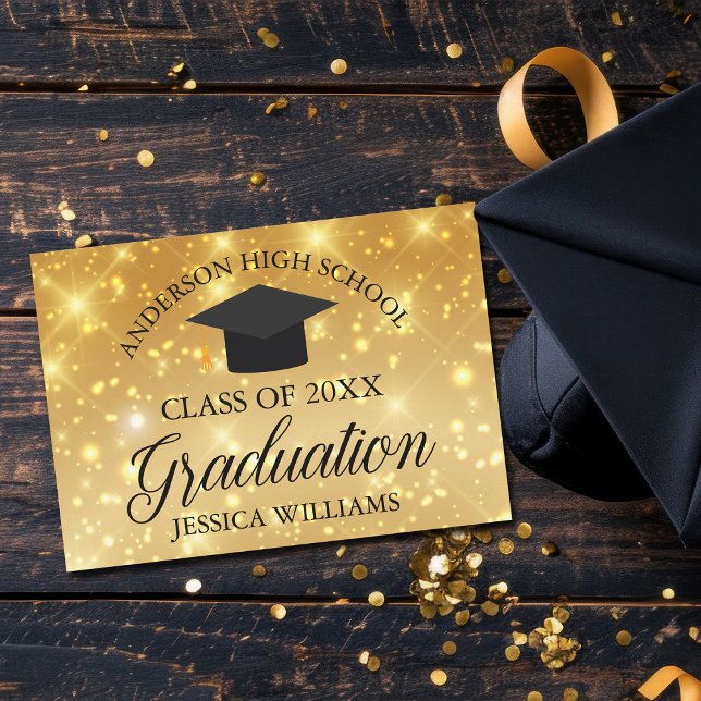 Gold Sparkle Graduation Chic Custom School Announcement (Creator Uploaded)