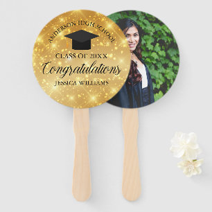 Gold Sparkle Graduation Custom Congratulations Hand Fan