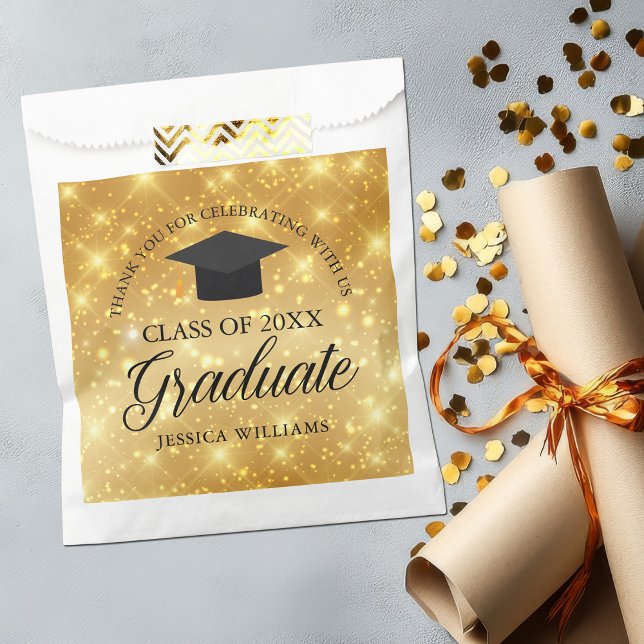 Gold Sparkle Graduation Party Chic Custom Favour Bags (Creator Uploaded)