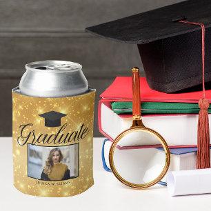 Gold Sparkle Graduation Photo Chic Custom Party Can Cooler