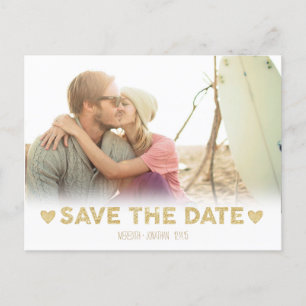 Gold Sparkle Hearts Save the Date Postcard