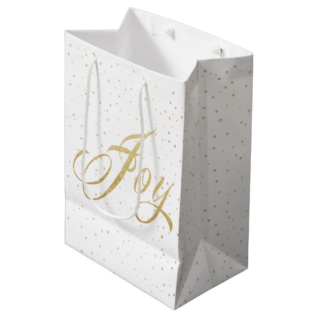Gold Sparkle Joy Christmas Gift Bag (Front Angled)