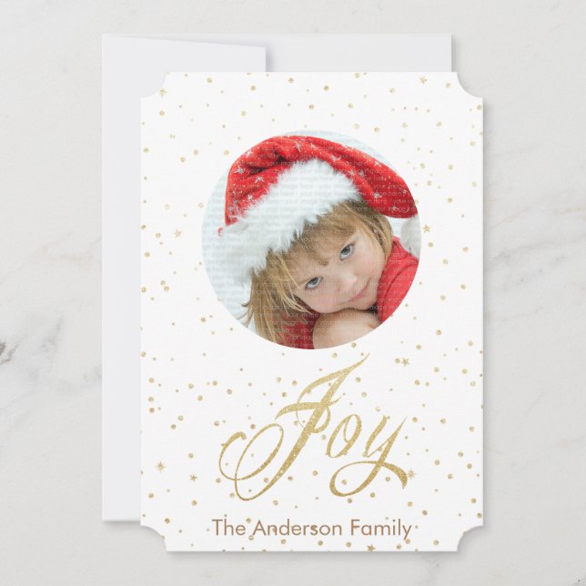 Gold Sparkle Joy Christmas Photo Cards (Front)