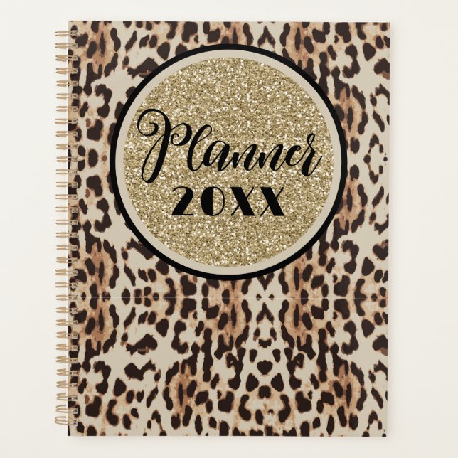 Gold Sparkle Leopard Print Planner (Front)