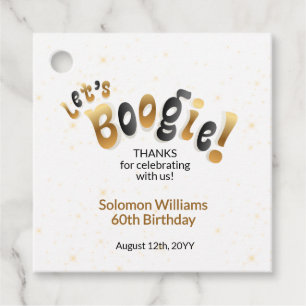 Gold Sparkle Let's Boogie 60th Birthday Favour Tags