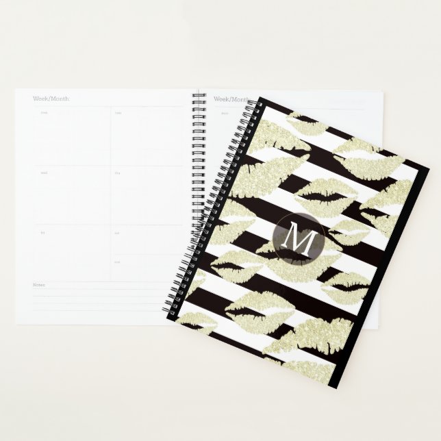 Gold Sparkle Lips Monogram Planner (Display)