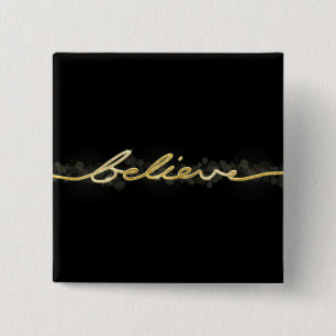 Gold Sparkle Look Bokeh Believe Christmas 15 Cm Square Badge
