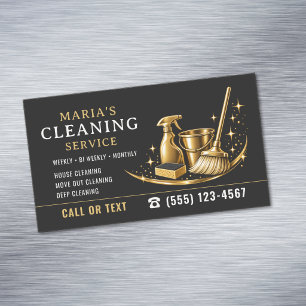 Gold Sparkle Maid House Cleaning Service Magnetic Business Card