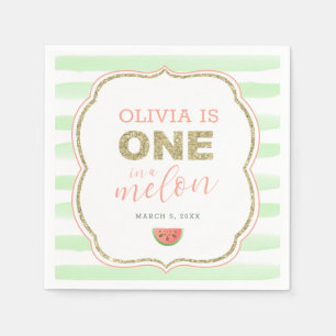 Gold Sparkle One in a Melon 1st Birthday Napkin