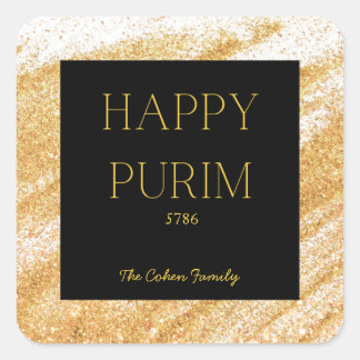 Gold Sparkle Purim Label