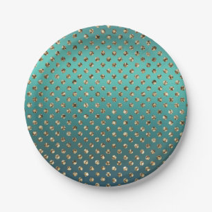 Gold Sparkle Sequin on Teal Paper Plate