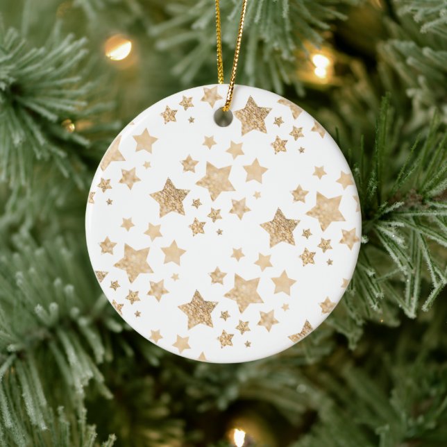 Gold sparkle Star Christmas Holiday white Ceramic Tree Decoration (Tree)