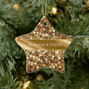 Gold Sparkle Stars Ceramic Tree Decoration