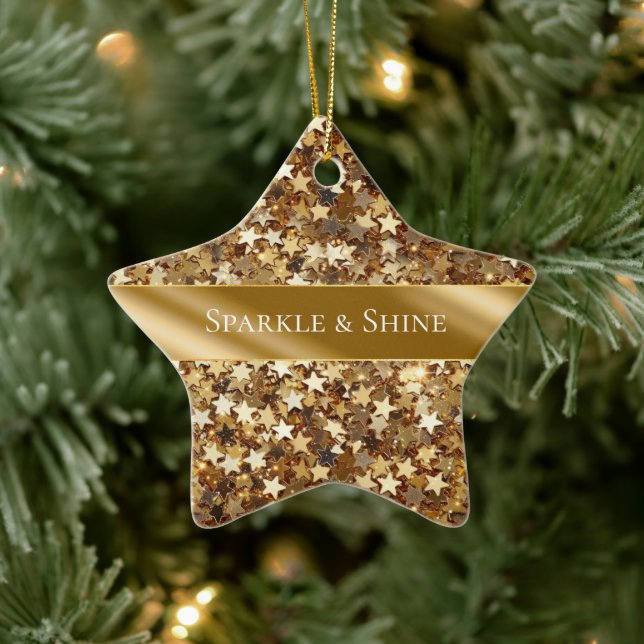 Gold Sparkle Stars Ceramic Tree Decoration (Tree)
