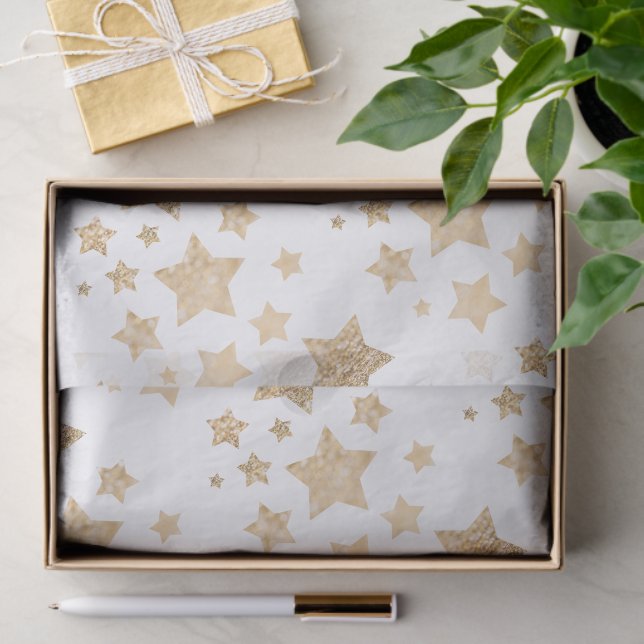 Gold sparkle Stars Merry Christmas Holiday white Tissue Paper (Gift)