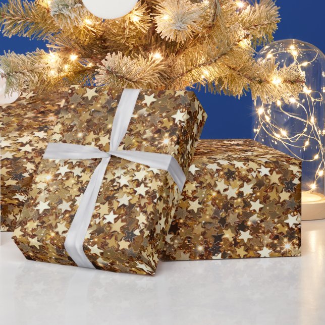 Gold Sparkle Stars Wrapping Paper (Holidays)