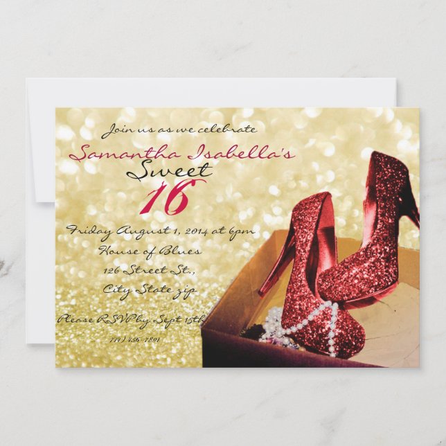 Gold Sparkle Sweet 16 Invitation (Front)