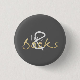 Gold Sparkle Tea and Books Button