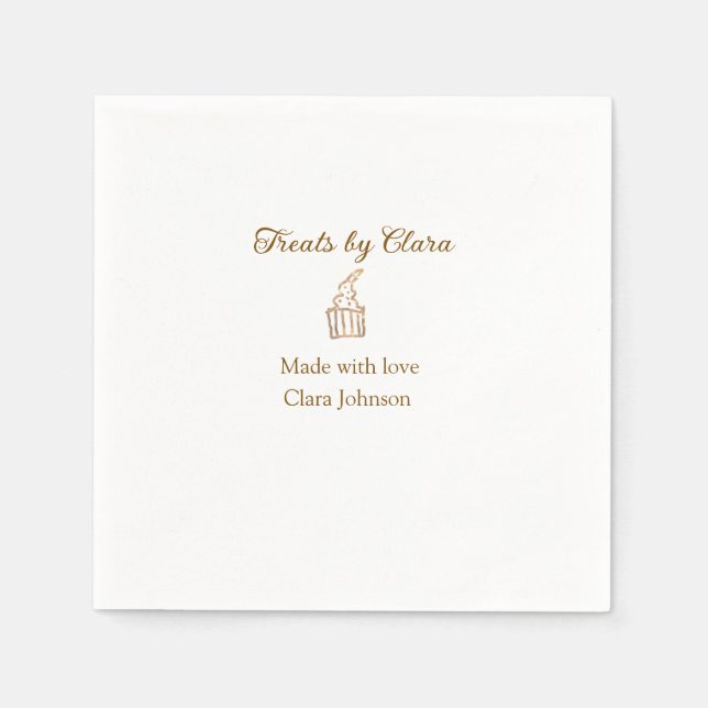 Gold sparkle treats bakery made with love add name napkin (Front)