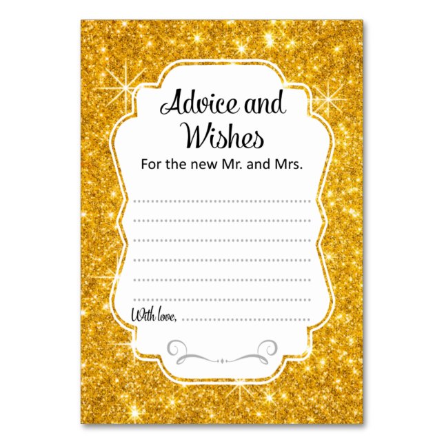 Gold Sparkle Wedding Advice & Wishes Card Vertical (Front)