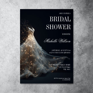 Gold Sparkle Wedding Dress with Roses Invitation