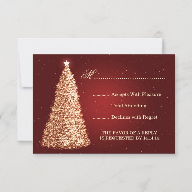 Gold Sparkle Wedding RSVP Red Card (Front)