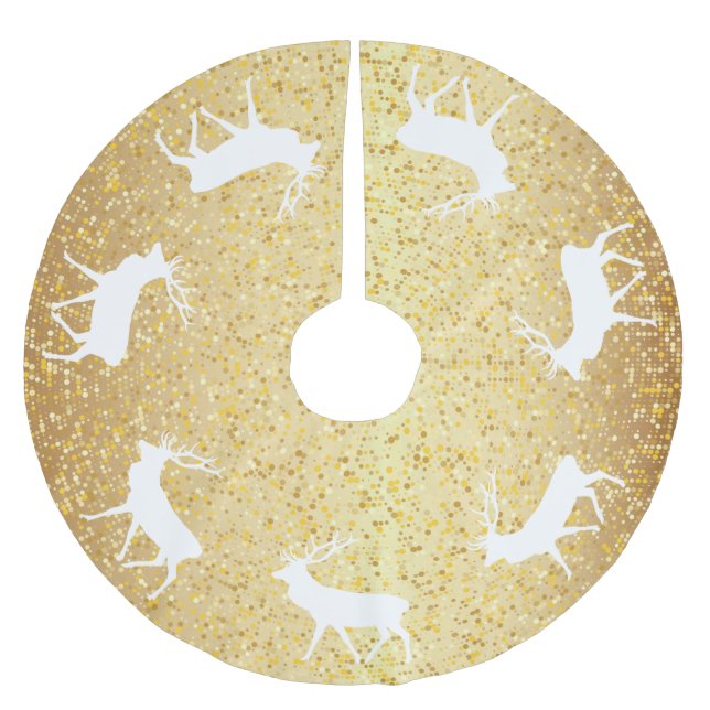 Gold Sparkle Winter Deer Christmas Brushed Polyester Tree Skirt (Front)