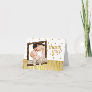 Gold Sparkle Zebra Print Baby Shower Thank You Card