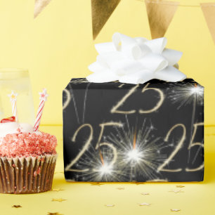 Gold Sparklers for 25th Birthday   Wrapping Paper