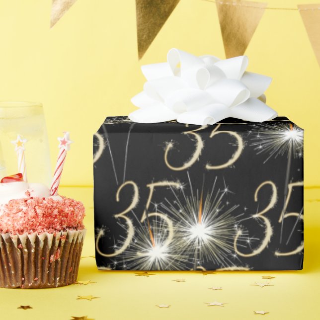 Gold Sparklers for 35th Birthday   Wrapping Paper (Birthday Party)