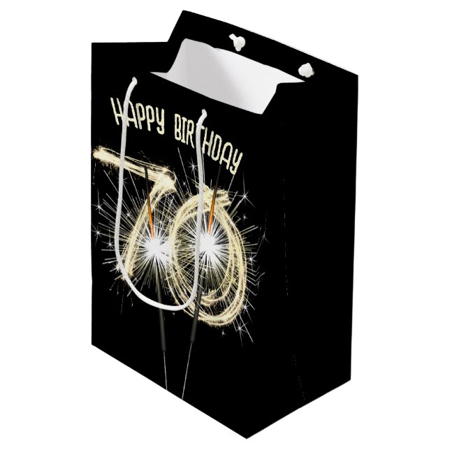 Gold Sparklers for 70th Birthday  Medium Gift Bag (Front Angled)