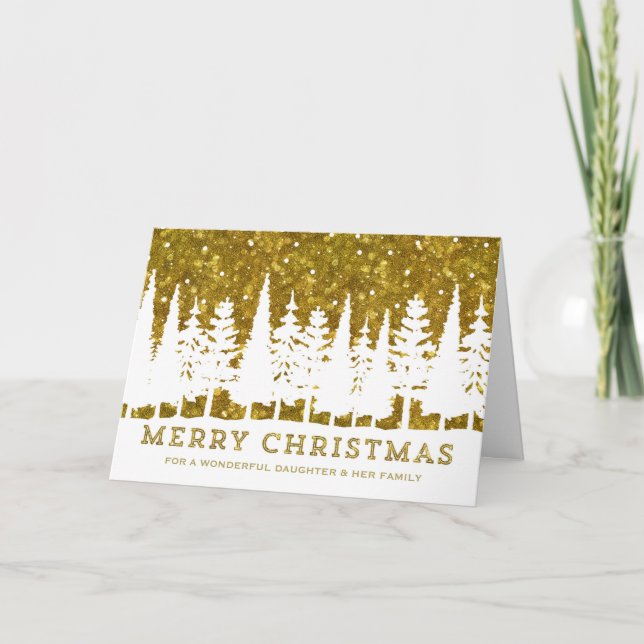 Gold Sparkles Daughter and her Family Christmas Holiday Card (Front)