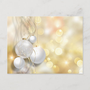 Gold Sparkling Background White Silver Ornaments Postcard